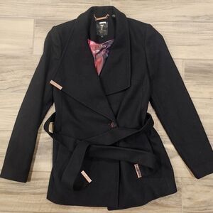Ted BAKER London Wool Coat With CASHMERE Wrap Coat Size 2